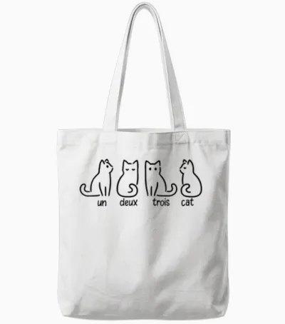 Un Deux Trois Cat T-Shirt, White Tote Bags - White