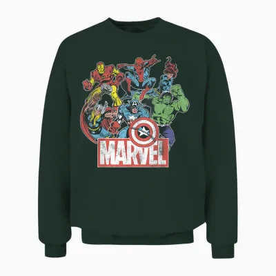 Marvel Avengers Team Retro Comic Vintage Graphic T-Shirt Small Unisex Sweatshirt - Forest