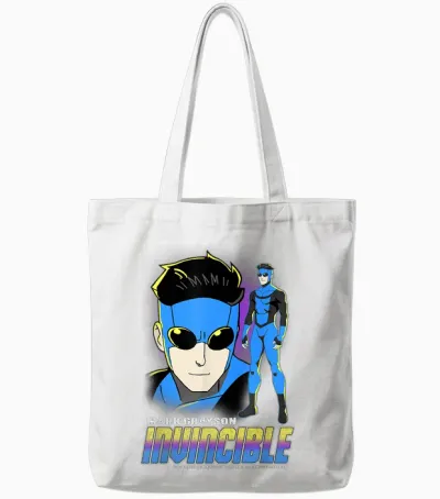 Invincible Mark Grayson Blue Suit Showcase Distressed Tote Bags - White