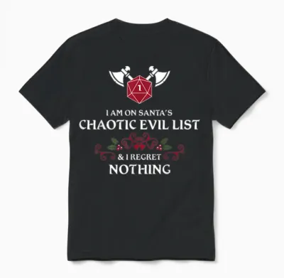 Santa's Chaotic Evil List Tabletop Rpg D20 Funny Christmas Unisex T-Shirt - Black