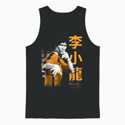 Bruce Lee Iconic Fight Pose Yellow Text Retro Martial Arts T-Shirt, Black, S Unisex Tank Top - Black
