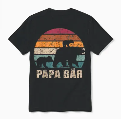 Papa Bear 2 Children's Father's Day Double Dad of Two Children's T-Shirt, Black Unisex T-Shirt - Black