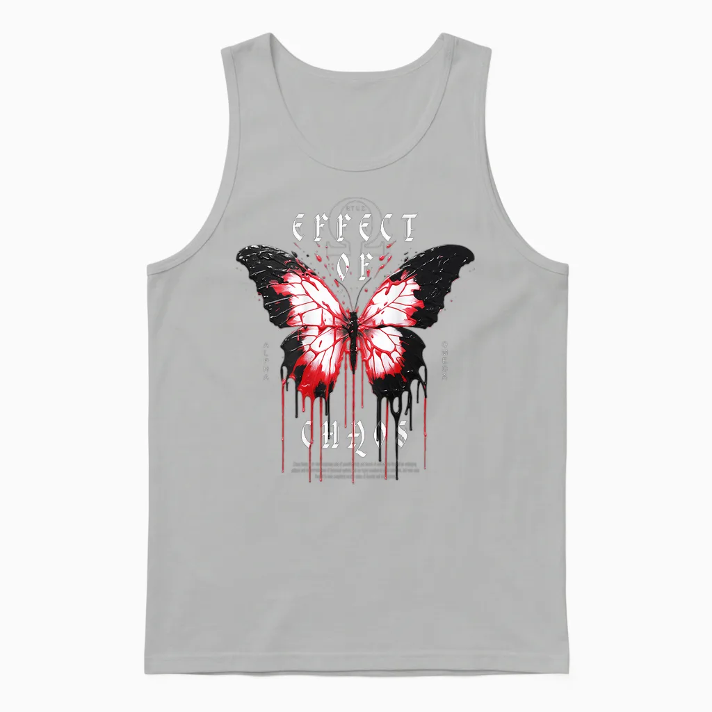Y2k Hip Hop Backprint Streetwear Chaos Effect Butterfly T-Shirt, Black Unisex Tank Top in Ash