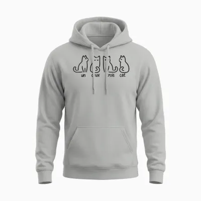 Un Deux Trois Cat T-Shirt, White Unisex Hoodie - Ash