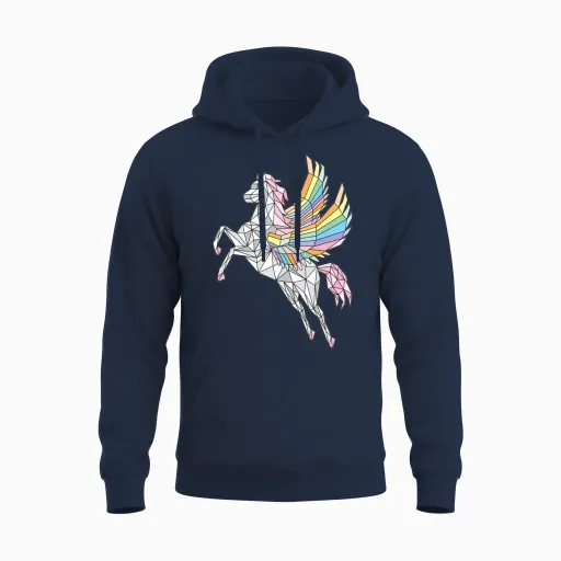 Geometric Pegasus (rainbow) - Pride Unisex Hoodie in Navy