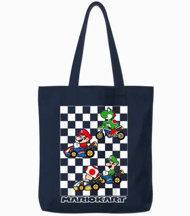Mario Kart Racing Big Nintendo 4 Character Portrait Tote Bags in Navy