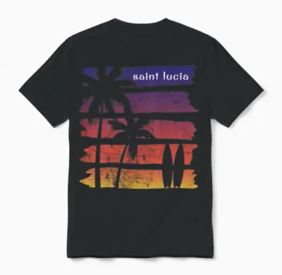 Cool Saint Lucia Surfing Fan Beach Palm Tree Unisex T-Shirt - Black
