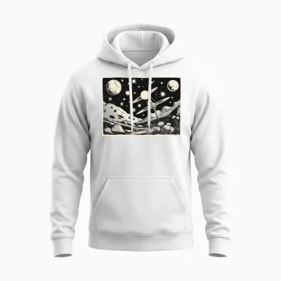 Retro Planets, Stars and Galaxies Unisex Hoodie - White