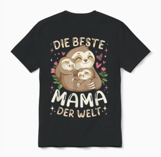 Beste Mama Der Welt Faultier Mutter Mit 2 Kindern, Muttertag Unisex T-Shirt - Black