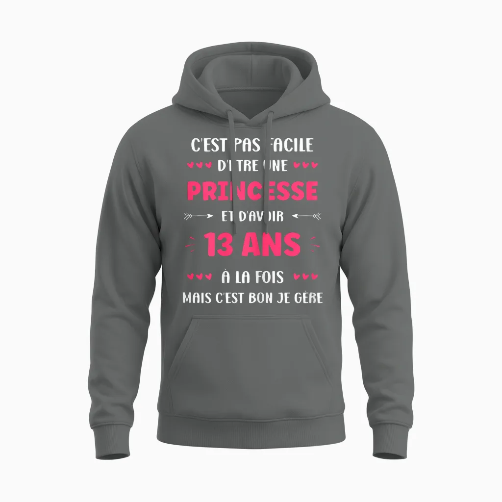 Funny 13 Years Teen Princess Birthday Girl 13 Years T-Shirt, Black, Female X-Small Unisex Hoodie in Graphite Heather