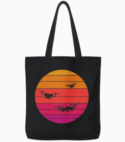 Drone Retro Vintage Tote Bags - Black