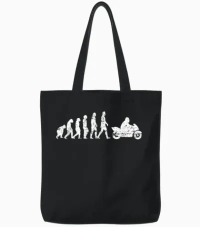 Evolution Motorcycle Motorcyclist Bike Biker Wheelie T-Shirt, Black, S Tote Bags - Black