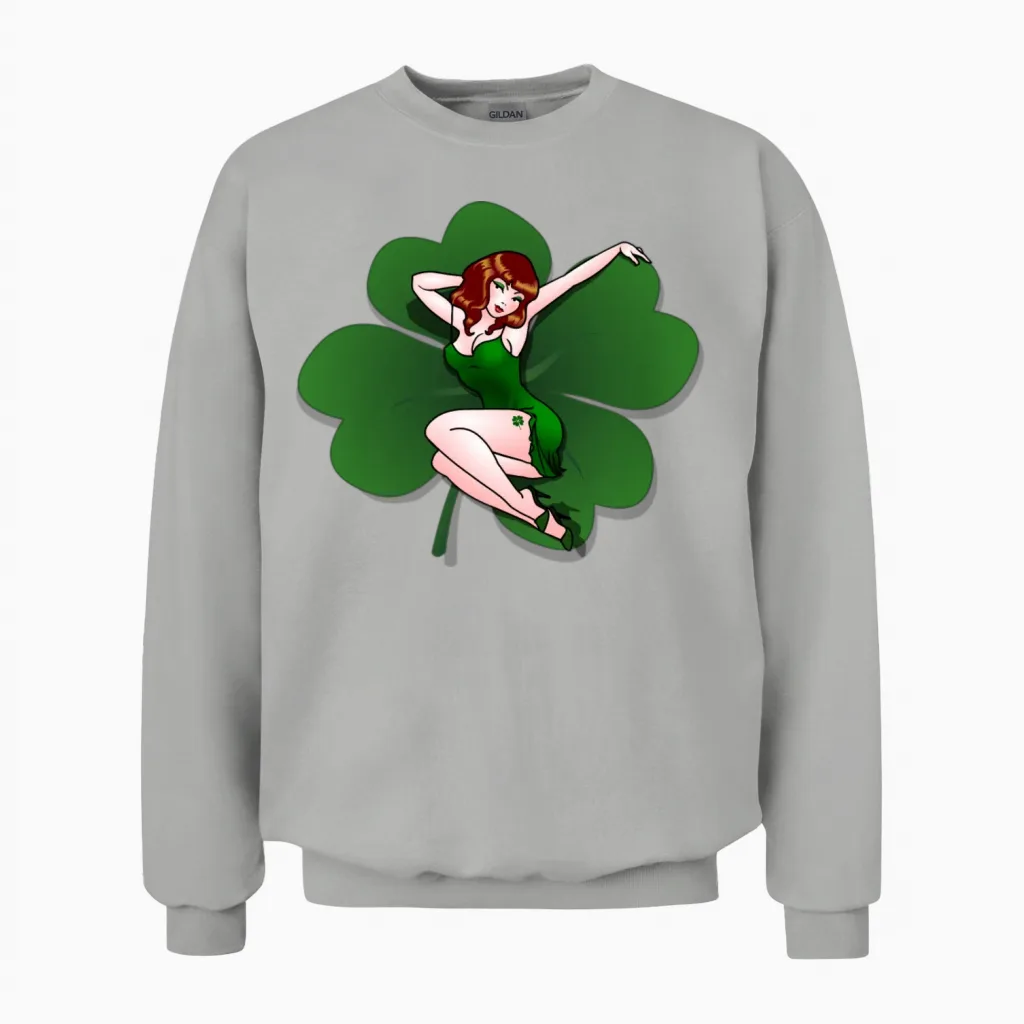 Lucky Pinup Girl St Patrick's Pin Up Shirts Unisex Sweatshirt in Ash