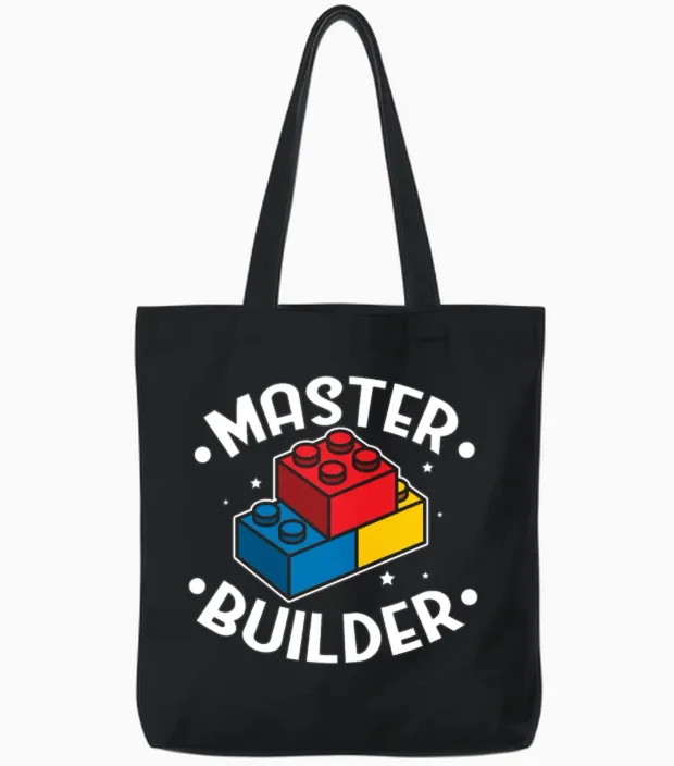 Funny Master Builder Building Blocks Gift Tote Bags in Black
