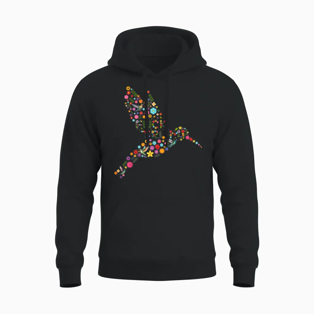 Subtle Anti Trump Floral Hummingbird Hidden Message Unisex Hoodie in Black