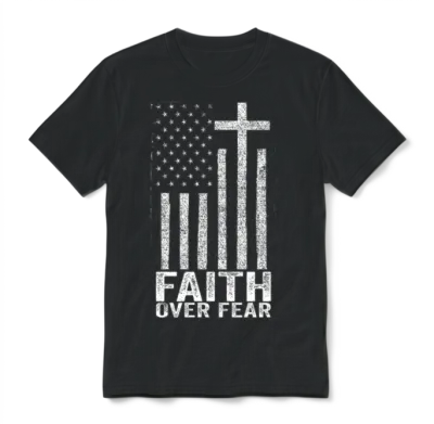 Faith Over Fear Flag Design Patriotic Christian Unisex T-Shirt - Black