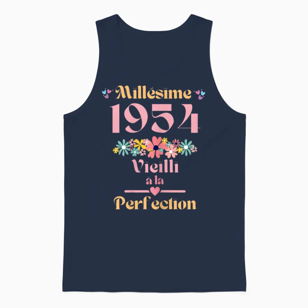 70 Ans Femme 1954 Idée Cadeau Anniversaire Funny Funny T-Shirt, Black Unisex Tank Top in Navy