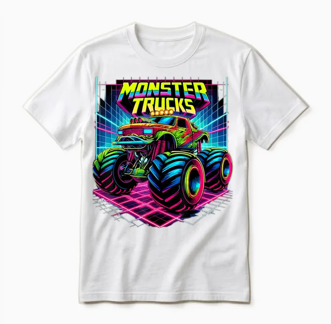 Monster Truck Birthday Party Retro Monster Trucks Unisex T-Shirt in White