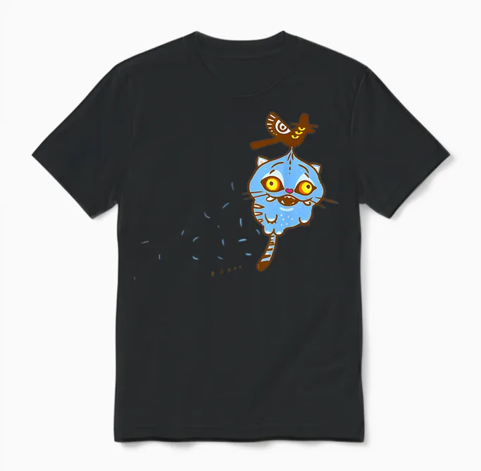 Funny Demon Hunters Tiger and Bird Kawaii Unisex T-Shirt in Black