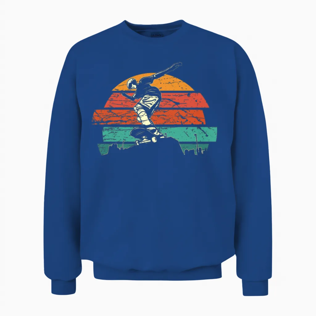 Retro Skateboarder Boy Skater Unisex Sweatshirt in Royal