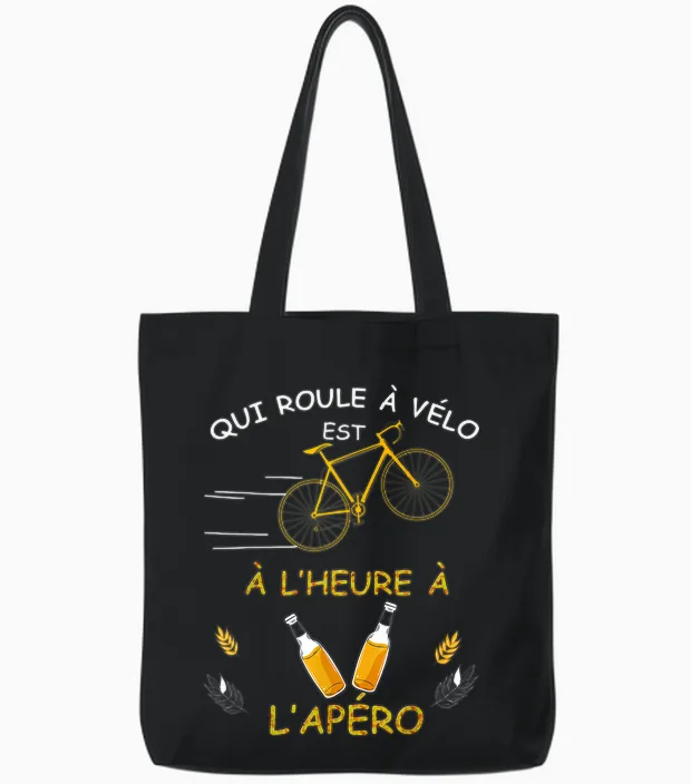 Bike Man or Woman Apero Cycling Cool Humour Dad Grandpa Tote Bags in Black