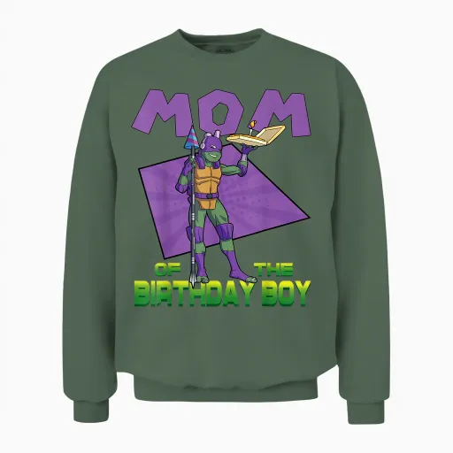 Mademark X Teenage Mutant Ninja Turtles - Donnie Mommy of the Birthday Boy Pizza Theme Party Unisex Sweatshirt - Military Green