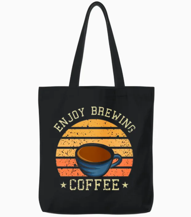 Enjoy Brewing Coffee Retro Tote Bags - Black