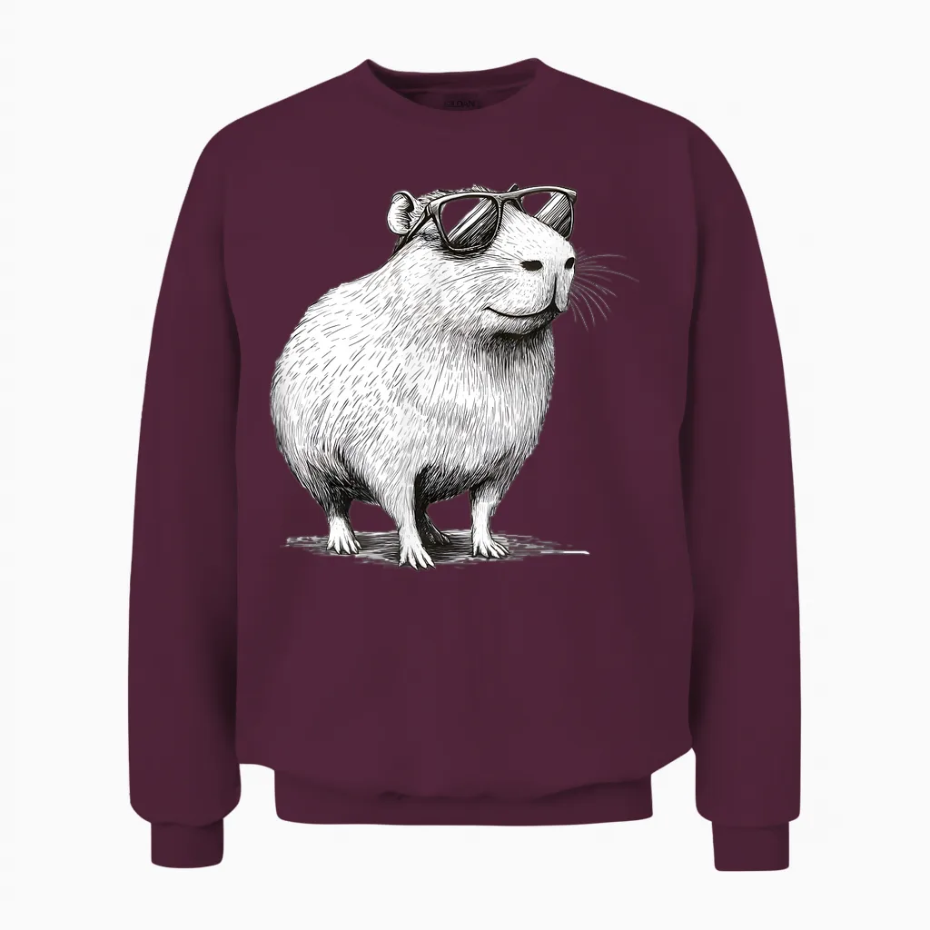 Lustiges Capybara Nagetier Mit Sonnenbrille Tier Geschenk Unisex Sweatshirt in Maroon