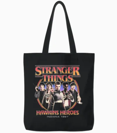 Stranger Things Hawkins Heroes Group 1987 Tote Bags - Black