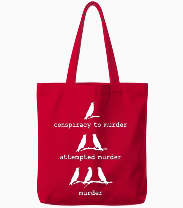 Attempted Murder Crow Tote Bags in Red