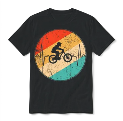 Mountainbike Retro Heartbeat Unisex T-Shirt - Black