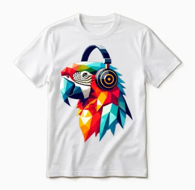 Bunter Tropischer Polygon Papagei Mit Kopfhörern Musik Kunst Unisex T-Shirt - White