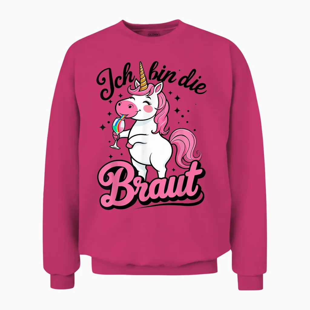 Ich Bin Die Braut Einhorn Junggesellenabschied Women's Jga T-Shirt, White, S Unisex Sweatshirt in Heliconia