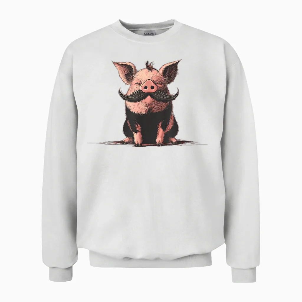 Costume De Cochon Souriant Avec Moustache Unisex Sweatshirt in White