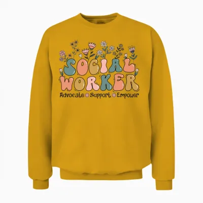 Social Worker Floral Retro Unisex Sweatshirt - Gold