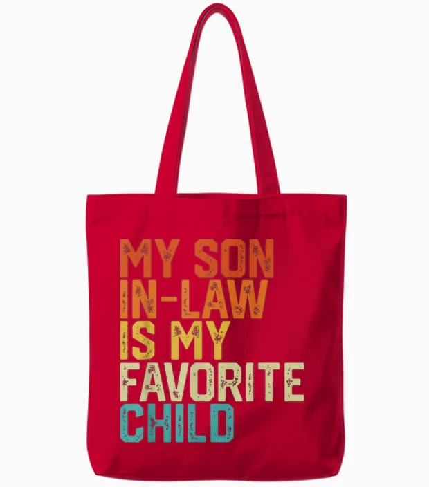 My Son in Law Is My Favorite Child Funny Retro Vintage Tote Bags in Red