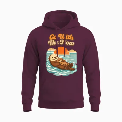 Go with the Flow Sea Otter Retro Animal Unisex Hoodie - Maroon