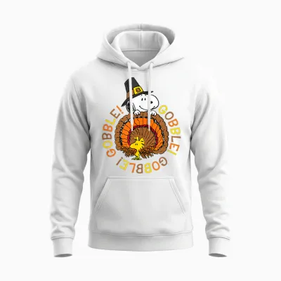 Peanuts Snoopy and Woodstock Thanksgiving Gobble Unisex Hoodie - White