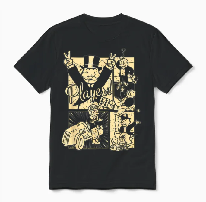 Monopoly Man Player Mount T-Shirt, Blue, S Unisex T-Shirt in Black
