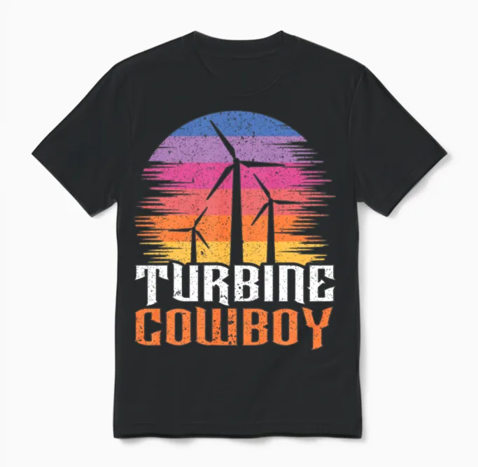 Turbine Cowboy Wind Renewable Energy Windmill Unisex T-Shirt in Black