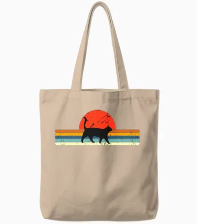 Cat Vintage Retro Sunset Tote Bags - Natural