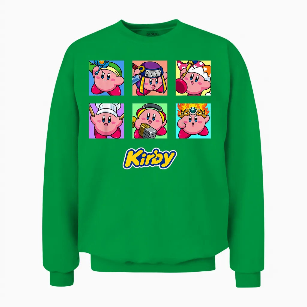 Kirby Selected Abilities Collage Pop Art Full Color Unisex Sweatshirt in Irish Green