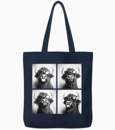 Funny Bison with Sunglasses Animal Pattern Humor Tote Bags - Navy