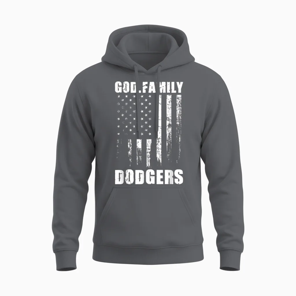 God. Family. Dodgers. Vintage Usa Unisex Hoodie in Charcoal