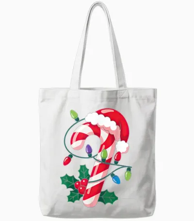 Candy Cane Christmas Design for Boys Girls Kids Adults Tote Bags - White