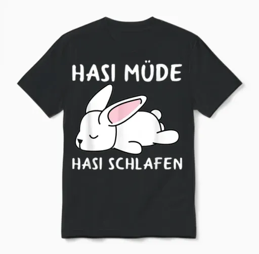 Hasi Tired Hasi Sleeping Shirt Rabbit Bunny T-Shirt, Black Unisex T-Shirt in Black