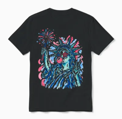 Statue of Liberty Blowing Bubble Women Patriotic 4th of July Unisex T-Shirt - Black