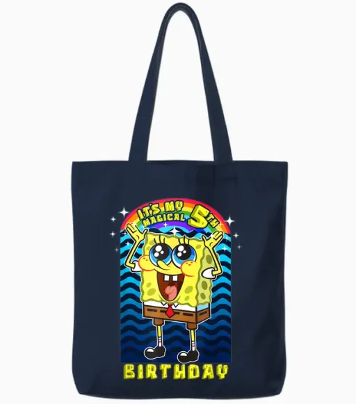Spongebob Its My Magical 5th Birthday Fifth Birthday Gift Tote Bags - Navy