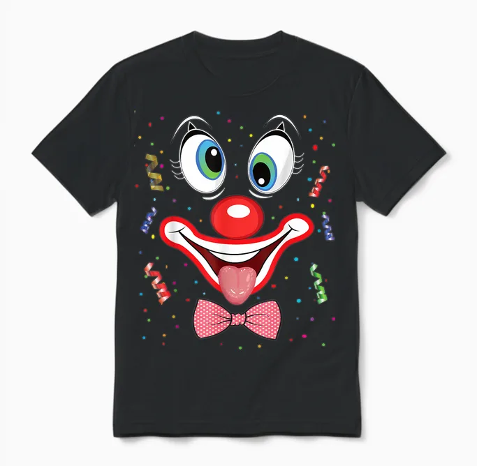 Carnival Costume Fancy Dress Costume Funny Clown Confetti T-Shirt, Black Unisex T-Shirt in Black