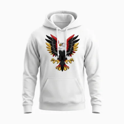 German Eagle with Black Red Yellow Wing Art Design Unisex Hoodie - White